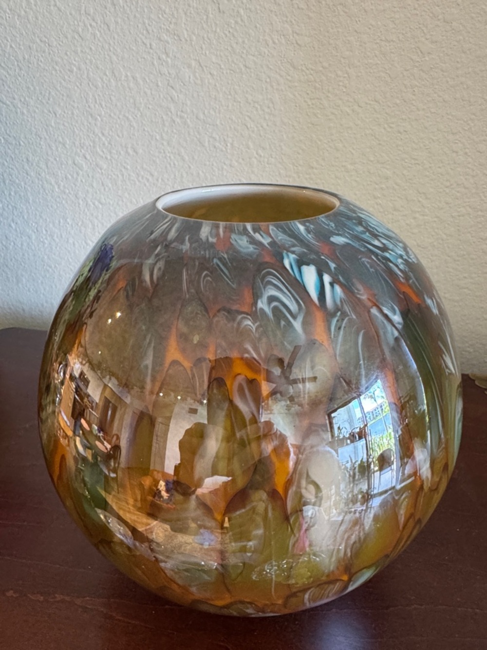 Vintage Blue, Orange, Brown and Green Glass Art Vase unmarked